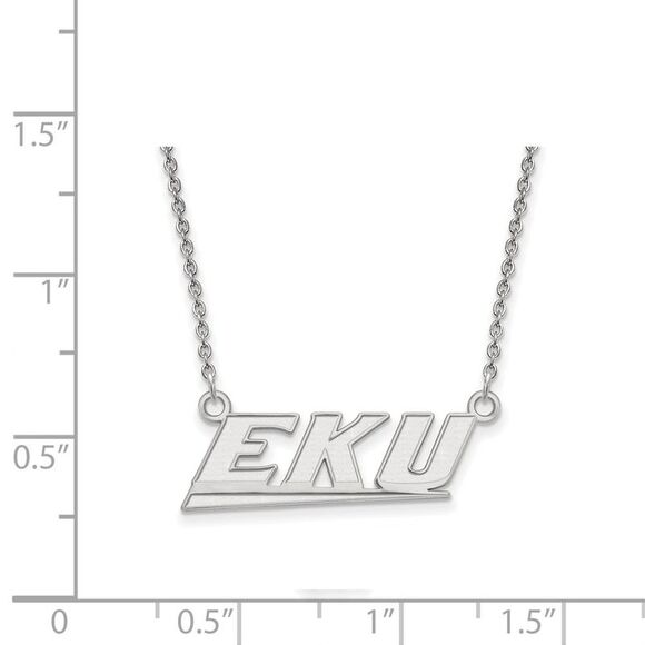 Sterling Silver Eastern Kentucky U Small 'EKU' Pendant Necklace - Picture 2 of 4